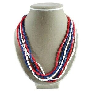 VINTAGE Red, White, & Blue 3-Strand Extra Long Rope 46 Inch Necklace